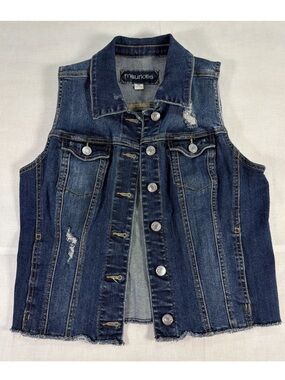 Maurices Blue Distressed Denim Vest Size M Medium Button Down Front  Sleeveless